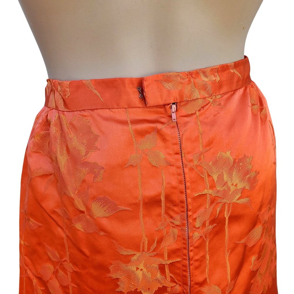 60s Vintage Maxi Skirt Set Size 4 Orange Silk Brocade Made in Hong Kong NWOT DOS - Picture 10 of 13